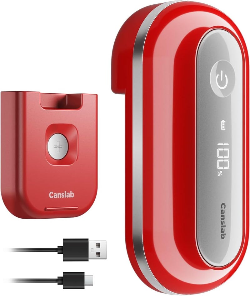 Canslab RETRO Electric Can Opener, Auto-Stop One-Touch Operation, USB Rechargeable with LED Battery Track, Side Cut Smooth Edge Can Opener for Seniors with Arthritis, Wall-Mountable Small Size, Red - Image 1